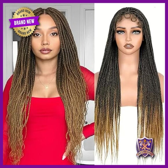 30 Inch Human Hair Blended Braided Wig Glueless Lace Front Lightweight main image 6